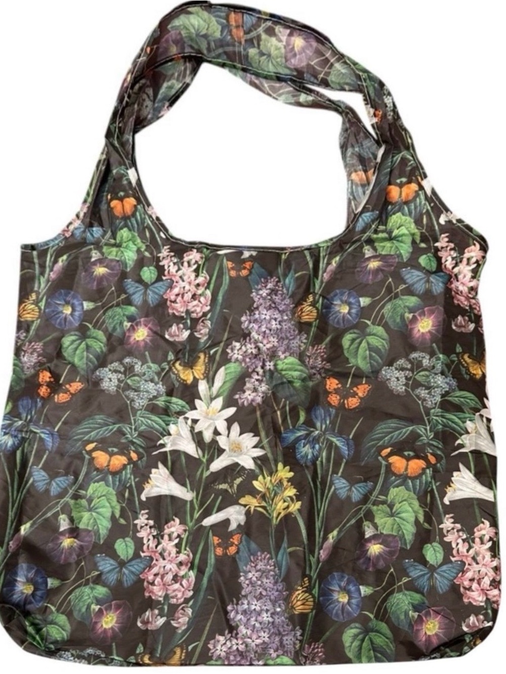 NEW Johnny Was - Black Floral & Butterfly Nylon Shopping Bag - Picture 2 of 2